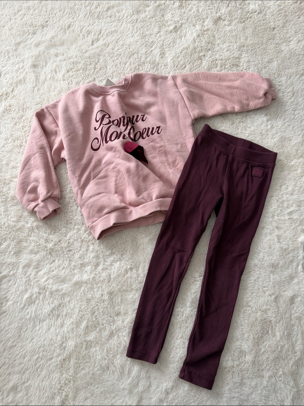 Zara Pink Sweatshirt with Plum Leggings Kids Matching Set